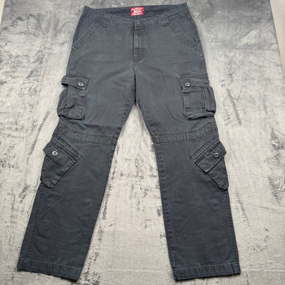 Matchstick Mens Cargo Pants Faded Black Vintage Y2K Multi-Pocket Cotton Size 36